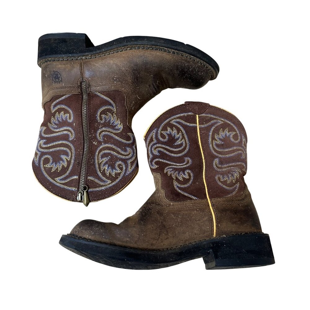 Ariat Womens Leather Western Boots US 8.5B Brown Embroidered Design Pull-On Work - Picture 4 of 11